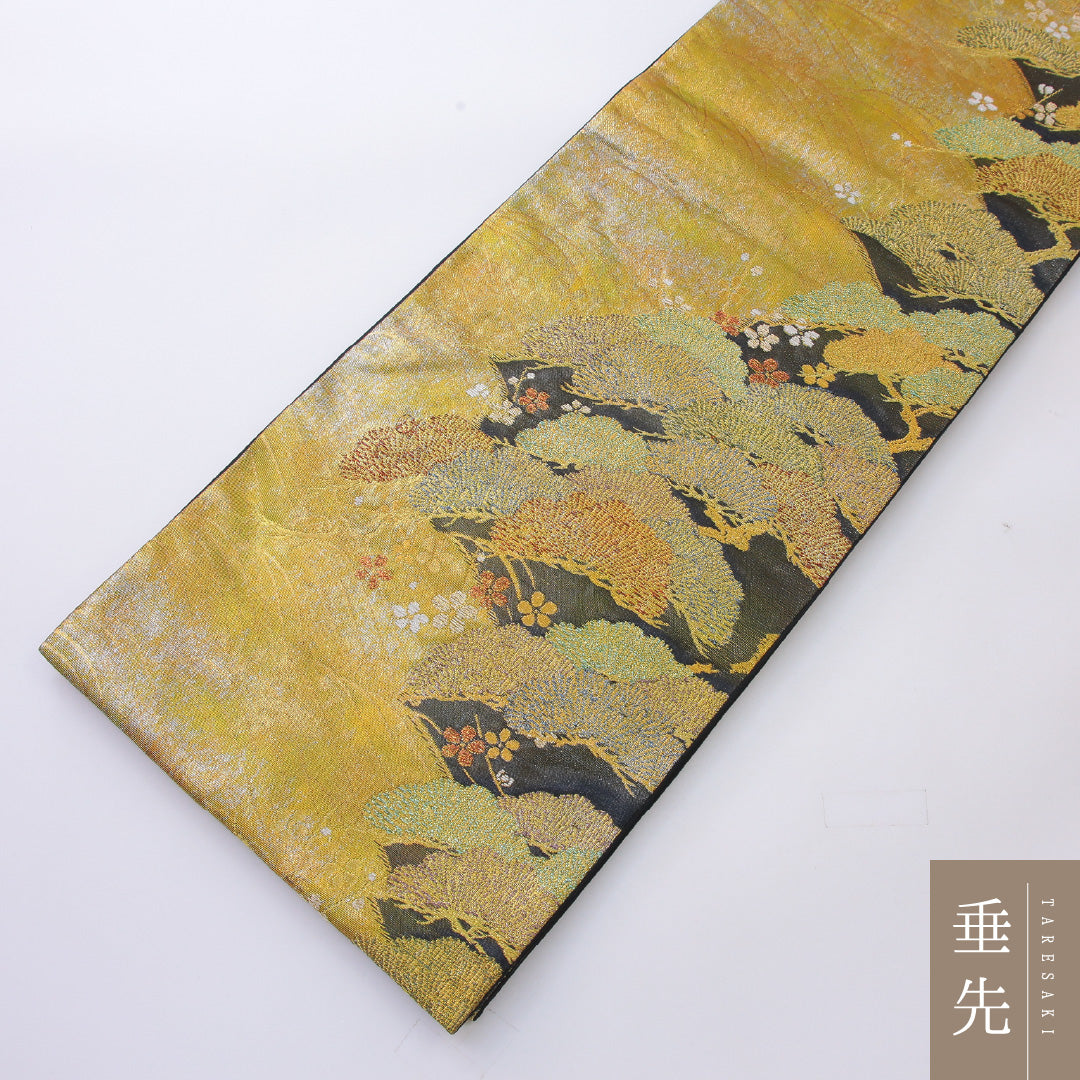 袋帯 帯丈428cm 正絹 六通 フォーマル 老松 荒磯 砂子 金系 1243-02196
