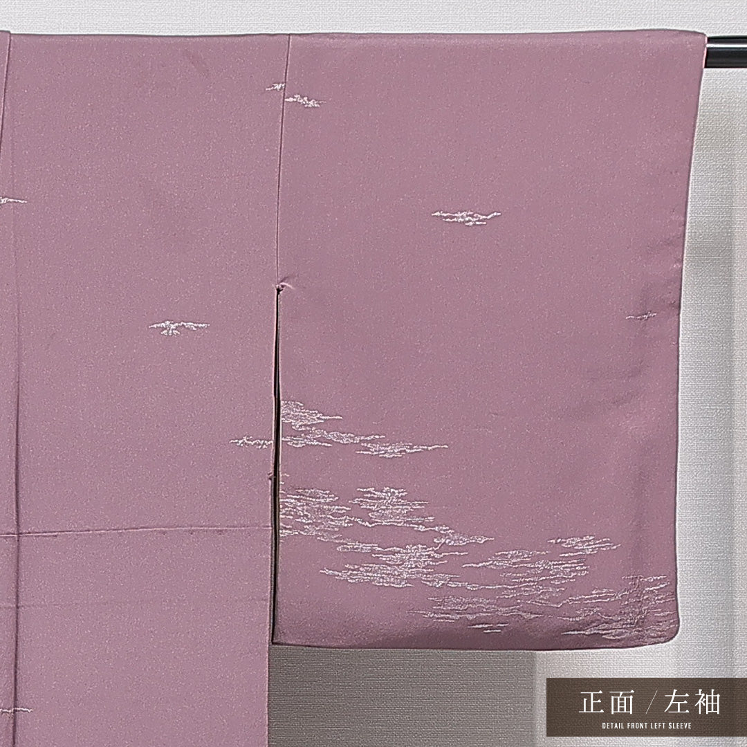 訪問着 袷 身丈161cm 裄丈63cm 正絹 Aランク Lサイズ 広衿 一つ紋(五三桐) セミフォーマル 創作柄 紫系 1212-15665