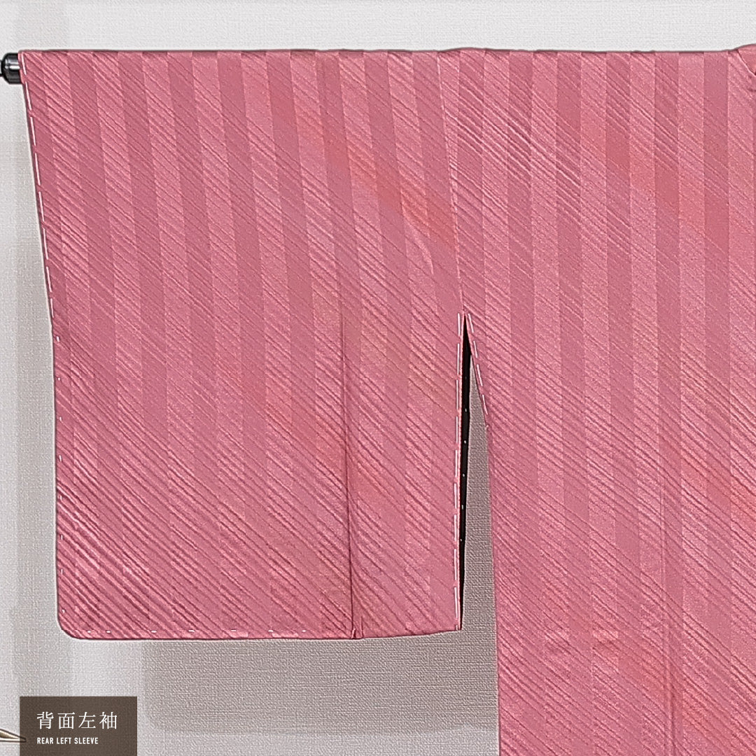 道行コート 袷 身丈83cm 裄丈65cm 正絹 Sランク Mサイズ フォーマル ポケットあり 縞 ピンク系 黒系 1263-15130
