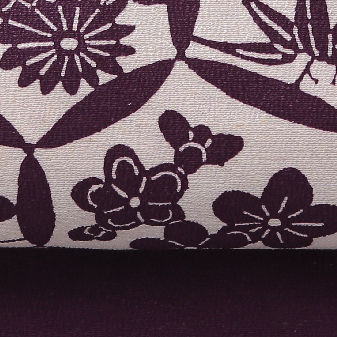 九寸名古屋帯 帯丈345cm カジュアル 名古屋仕立て 全通 Aランク 正絹 染め帯 古典柄 紫系 クリーム系 1224-03924