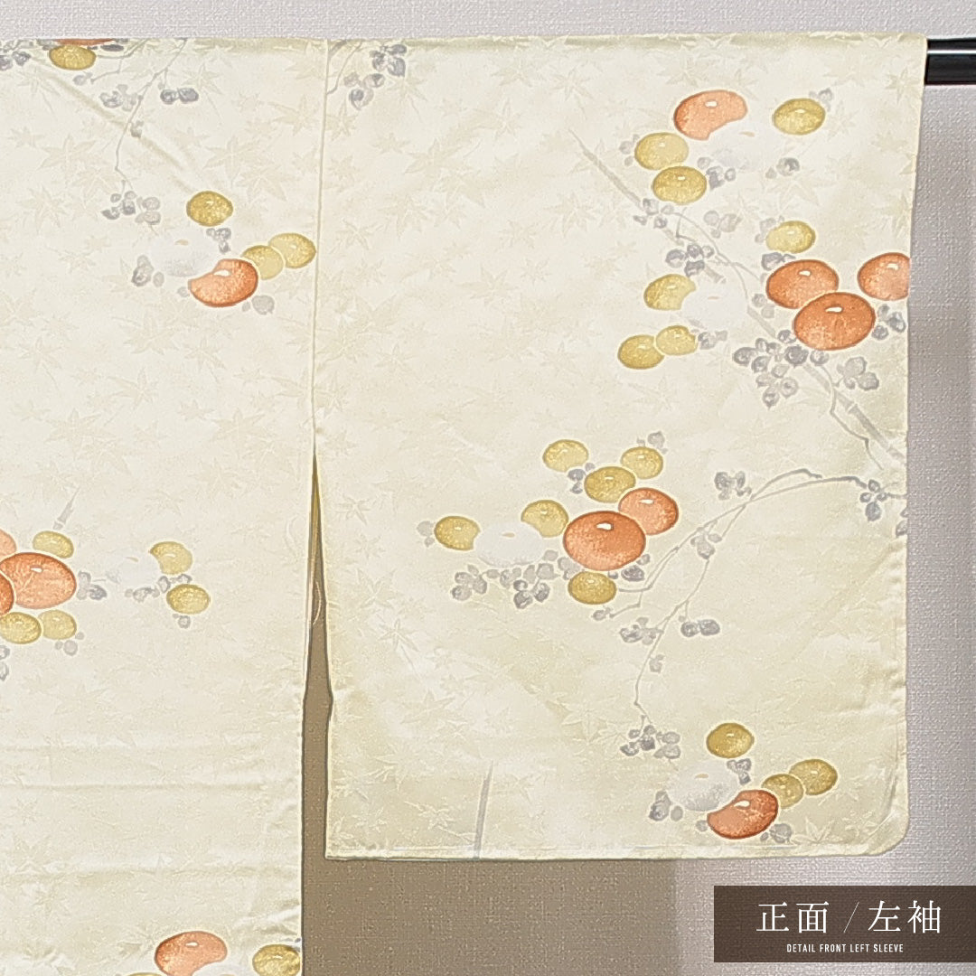 洗える着物 小紋 袷 身丈153cm 裄丈62cm ポリエステル Sランク インフォーマル 広衿 Sサイズ 饅頭菊 クリーム系 RP 1221-15852