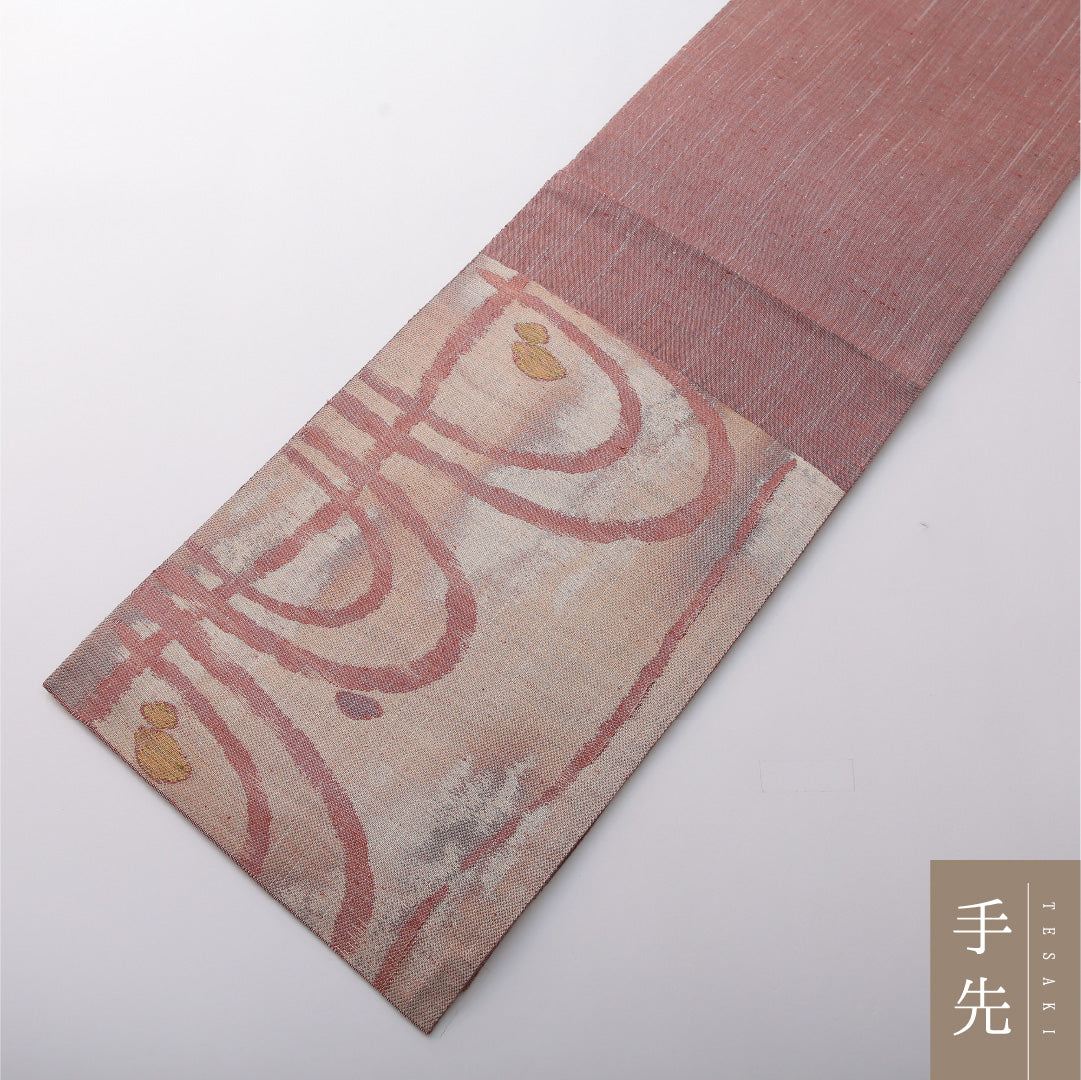 新古品 八寸名古屋帯 帯丈424cm カジュアル 開き仕立て 六通 帯芯なし Nランク 正絹 創作柄 しつけ糸 多色系 1224-03471