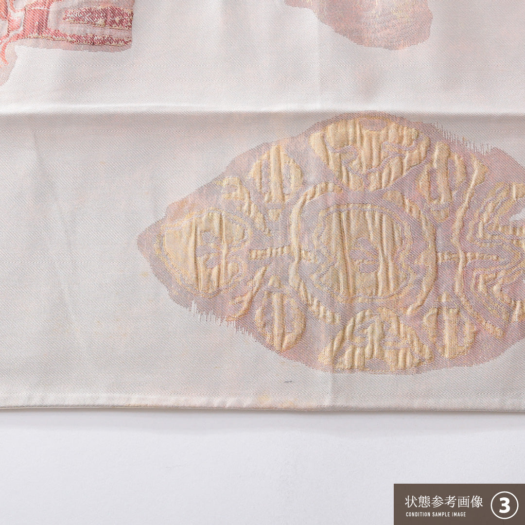 袋帯 帯丈416cm 正絹 六通 帯芯なし インフォーマル ふくれ織 創作柄 ピンク系 1243-02171