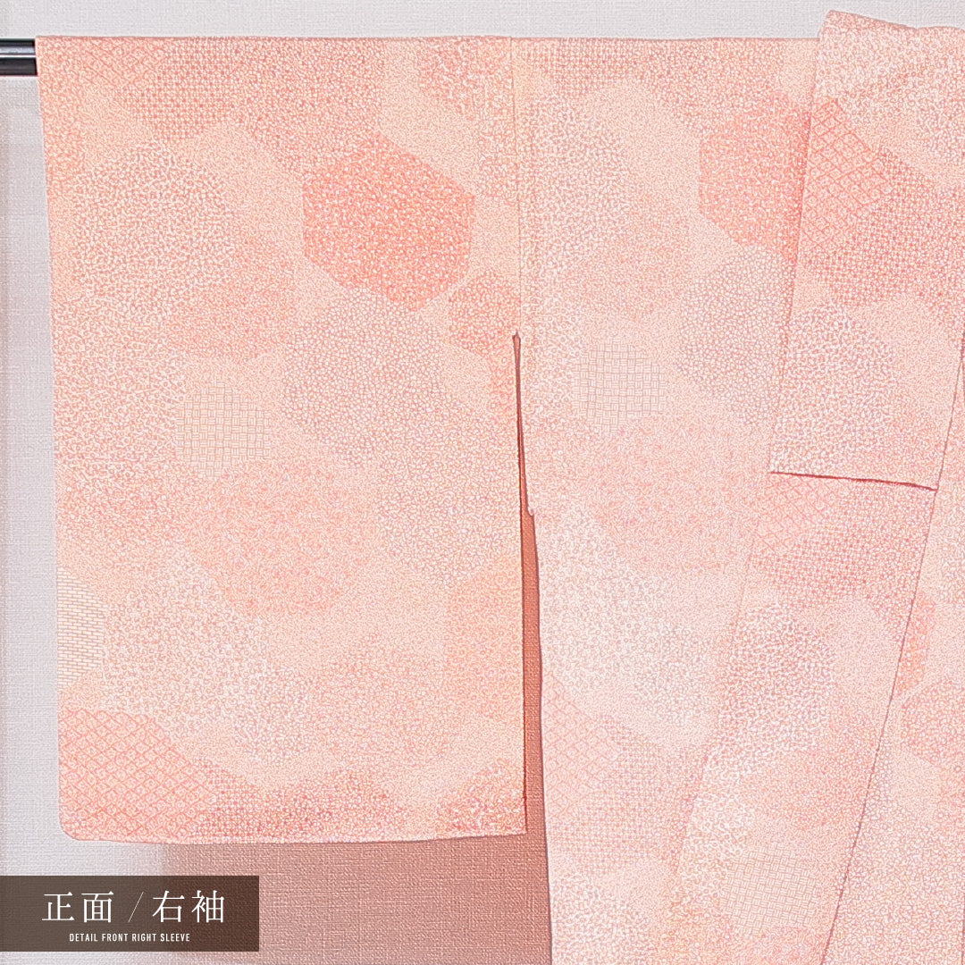 江戸小紋 (寄せ柄) 単衣 身丈151cm 裄丈61cm 正絹 Bランク インフォーマル バチ衿 Sサイズ 朱系 RP 1220-15159