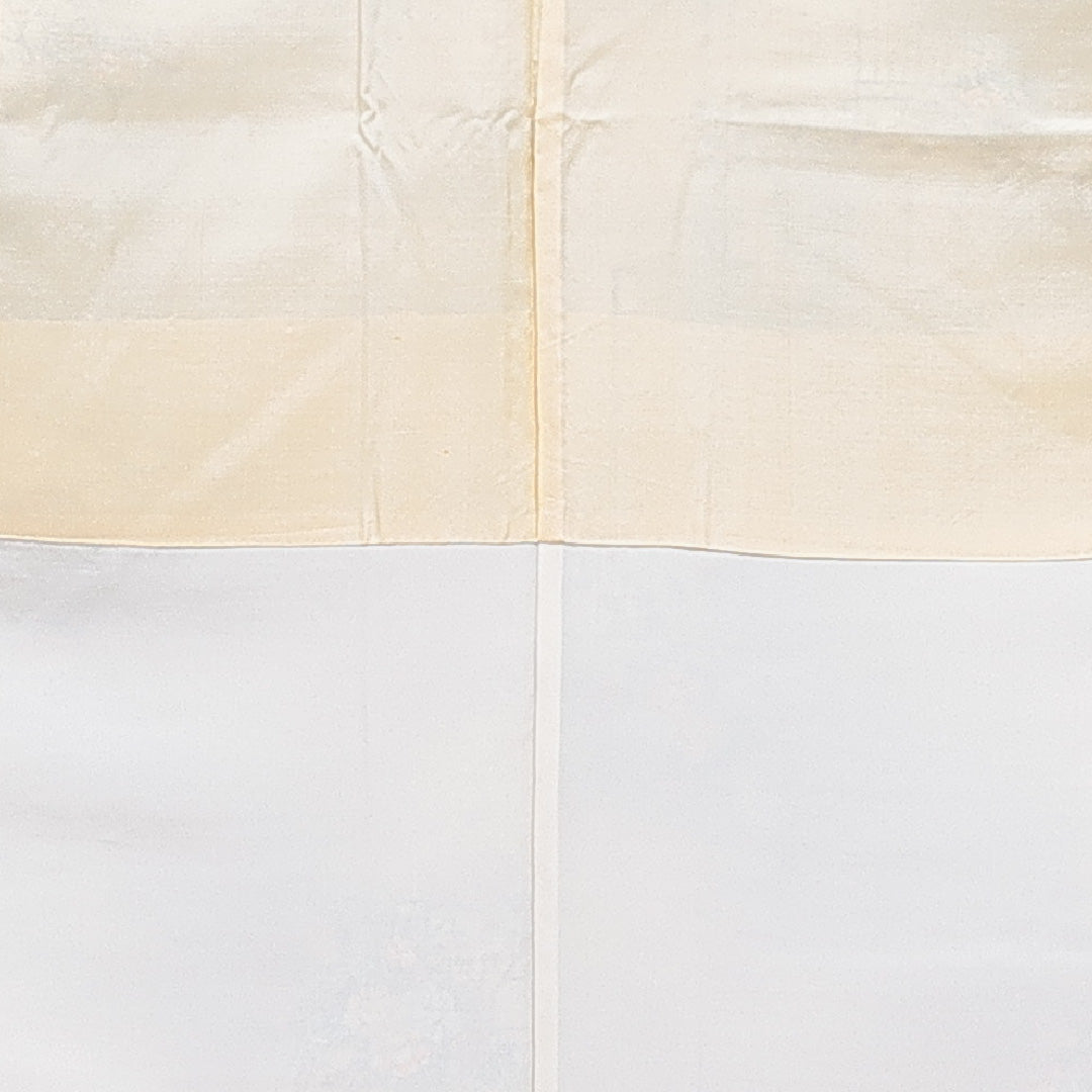 紬 袷 身丈164cm 裄丈66cm 正絹 Aランク Lサイズ 広衿 カジュアル 牡丹 クリーム系 1216-16662