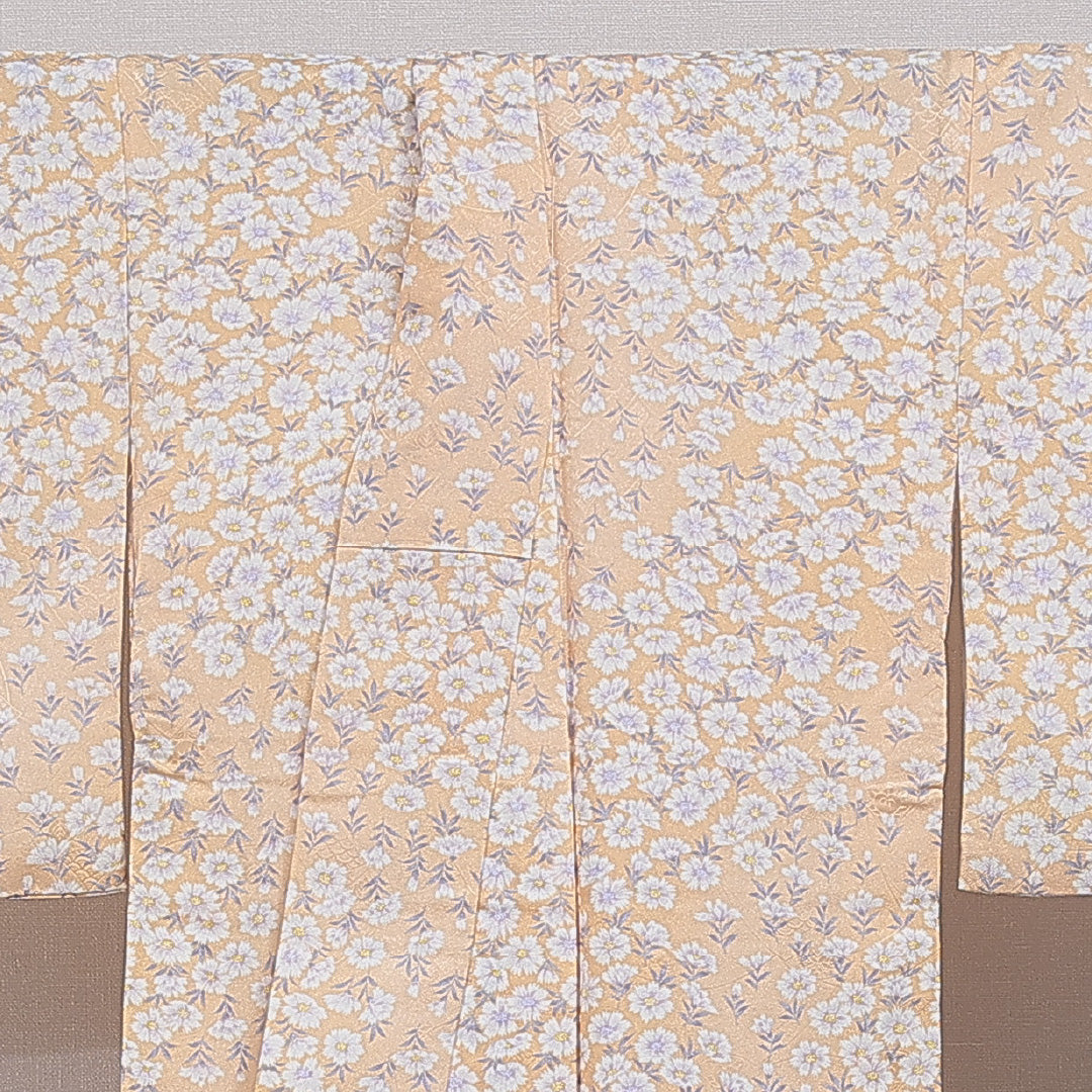 小紋 洗える着物 袷 身丈163cm 裄丈65cm ポリエステル Dランク Lサイズ 広衿 インフォーマル 撫子 クリーム系 朱系 1215-16353