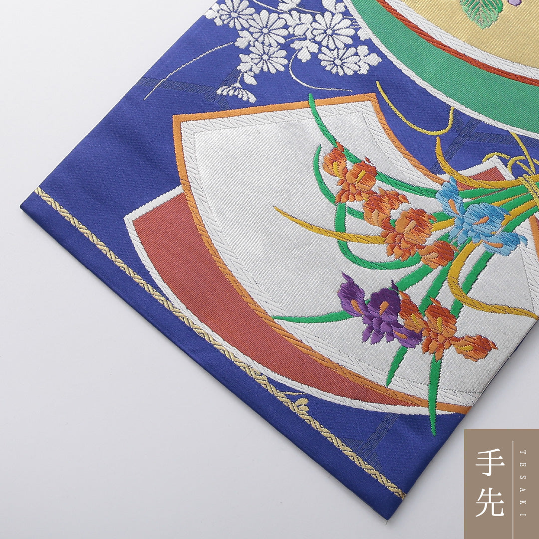 新古品 袋帯 帯丈432cm フォーマル 六通 Nランク 正絹 唐織 扇 紫陽花 しつけ糸 朱系 1223-02081