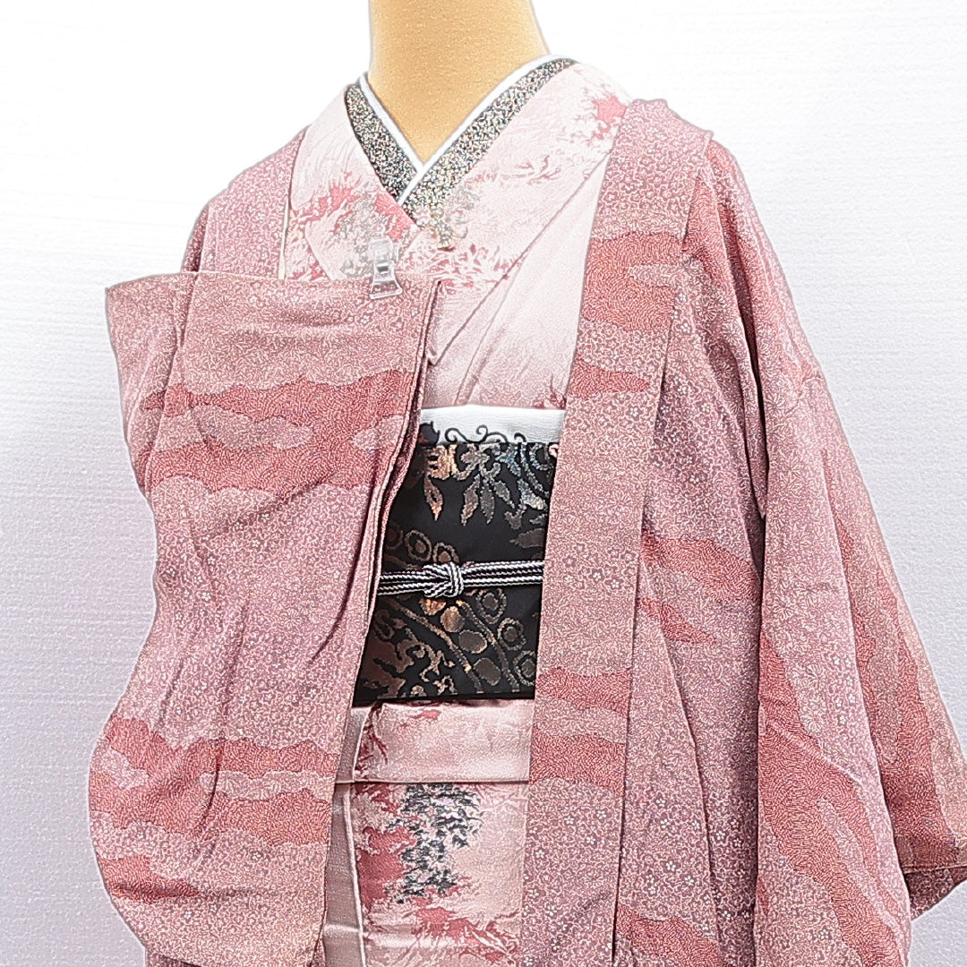 羽織(寄せ柄) 袷 身丈81cm 裄丈62cm 正絹 Cランク Sサイズ インフォーマル 赤系 1217-16817