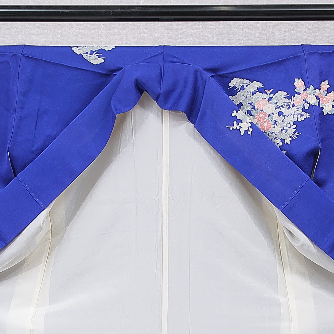 訪問着 袷 身丈166cm 裄丈66cm 正絹 Sランク XLサイズ 広衿 セミフォーマル 几帳 梅 松 青系 1212-15749