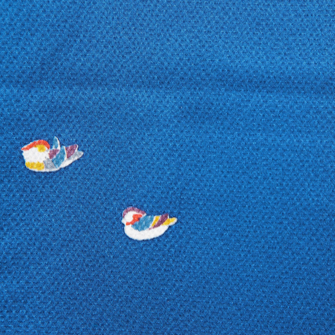 小紋 袷 身丈152cm 裄丈60cm 正絹 Sランク Sサイズ 広衿 インフォーマル 鴛鴦 青系 1215-15903