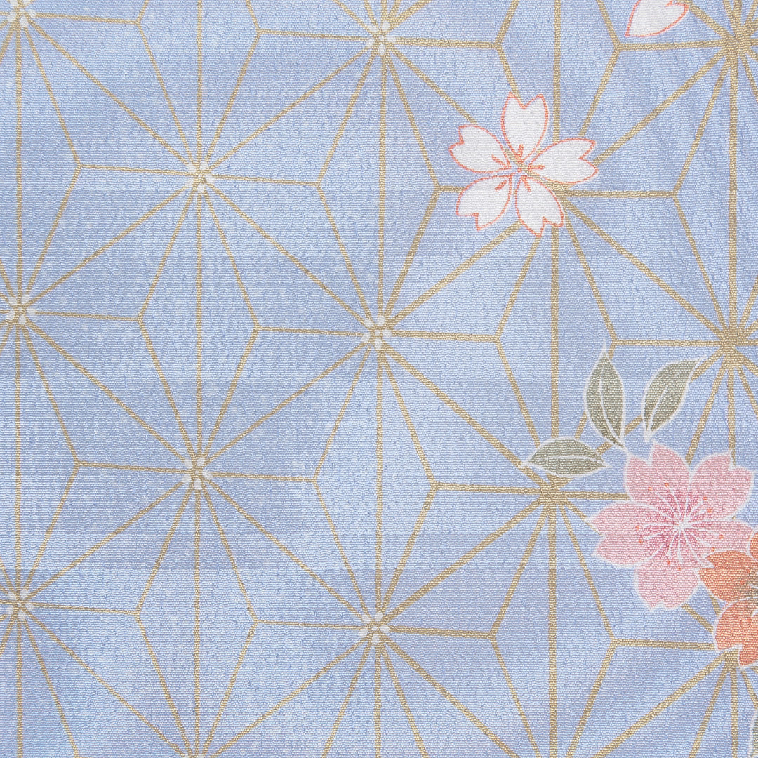 小紋 洗える着物 袷 身丈161cm 裄丈64cm ポリエステル Sランク Lサイズ 広衿 インフォーマル 麻の葉 桜 水色系 1215-15811