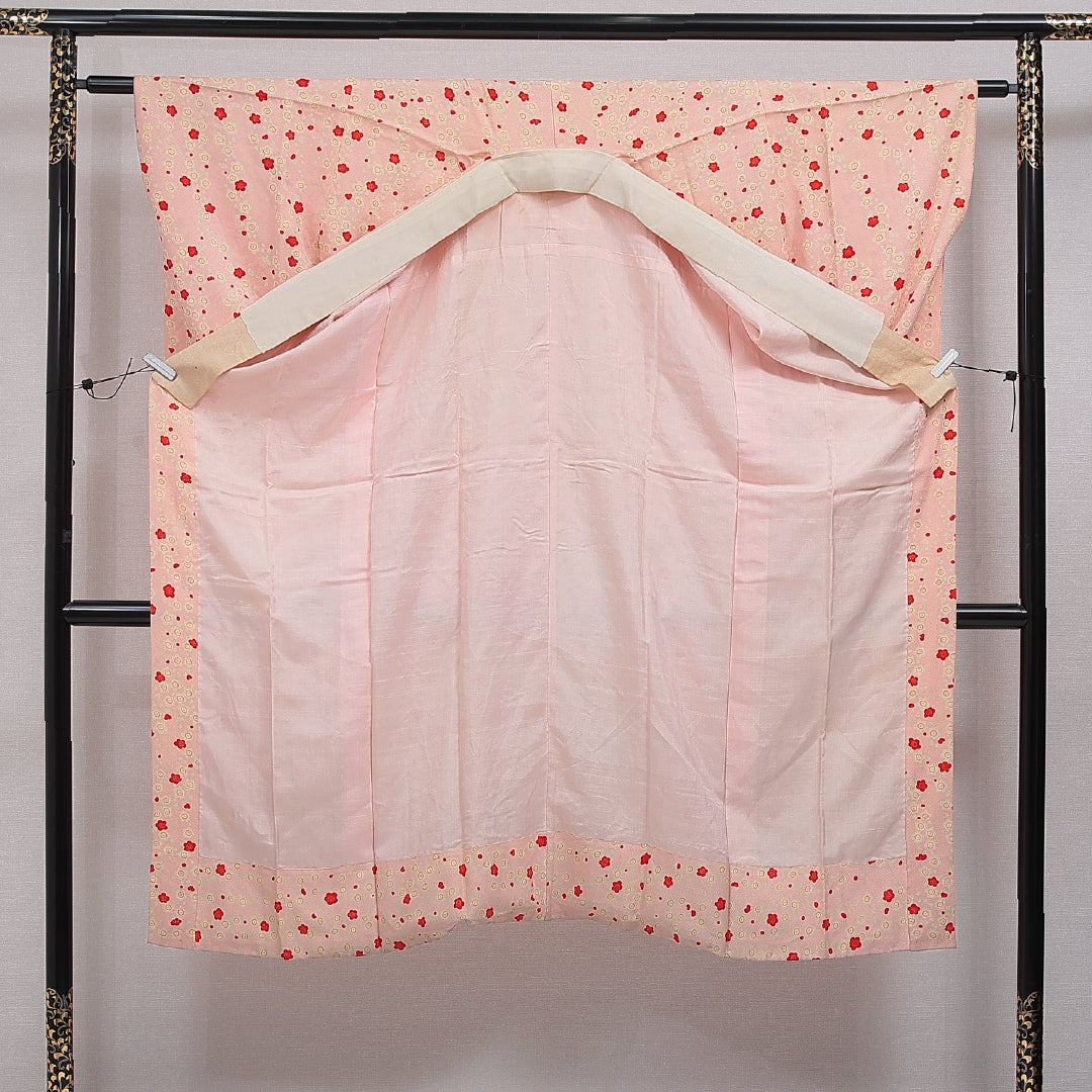 アンティーク 長襦袢 無双袖 身丈139cm 裄丈61cm 正絹 Cランク 2XLサイズ 梅 ピンク系 1229-16500