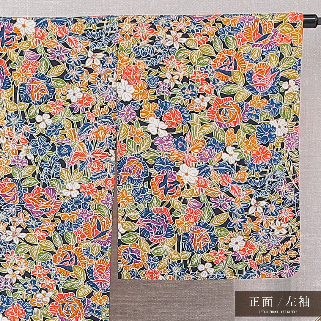 小紋 袷 身丈164cm 裄丈65cm 正絹 Aランク インフォーマル 広衿 Lサイズ 花柄 多色系 RP 1221-15200