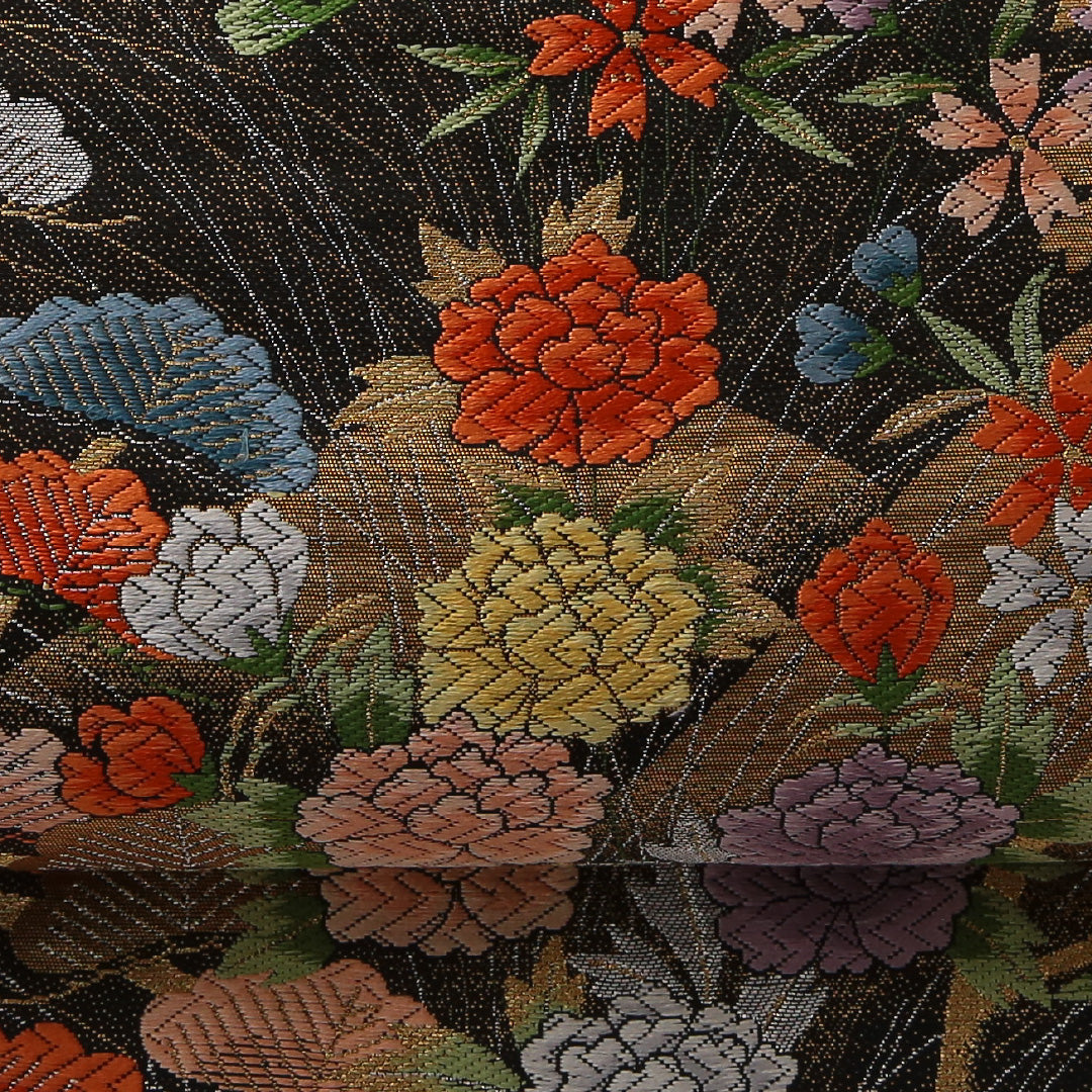 袋帯 帯丈424cm フォーマル 六通 Sランク 正絹 菊 笠松 黒系 金系 1223-01904