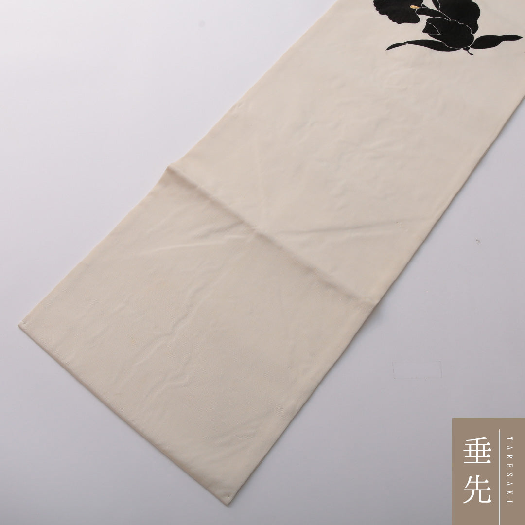九寸名古屋帯 Dランク 帯丈396cm 正絹 ポイント柄 名古屋仕立て 染め インフォーマル 塩瀬 蘭 白系 M4 1245-03395