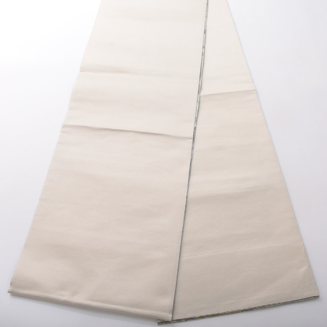 袋帯 帯丈428cm フォーマル 六通 Sランク 正絹 楼閣 クリーム系 1223-02076