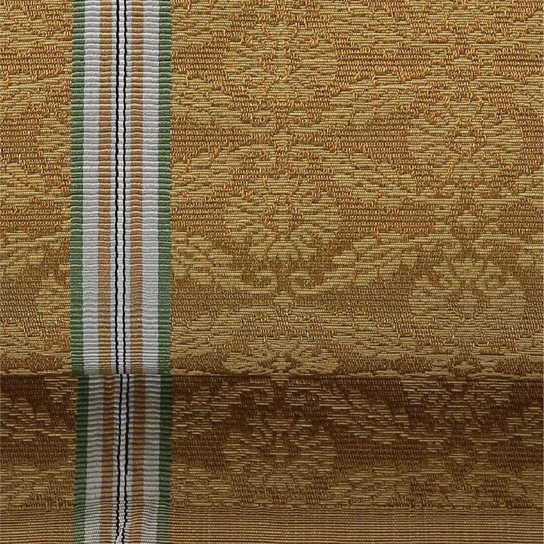 八寸名古屋帯 帯丈392cm セミフォーマル 開き仕立て 全通 Sランク 正絹 唐草 菊 黄系 緑系 1224-03284