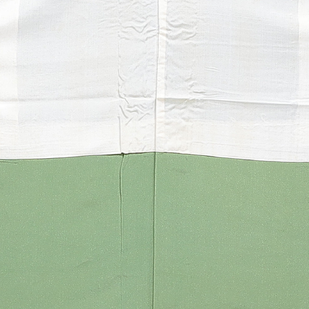 小紋 袷 身丈150cm 裄丈60cm 正絹 モンモリローナイト Sランク Sサイズ 広衿 インフォーマル ちりめん 扇 菊 緑系 1215-15906