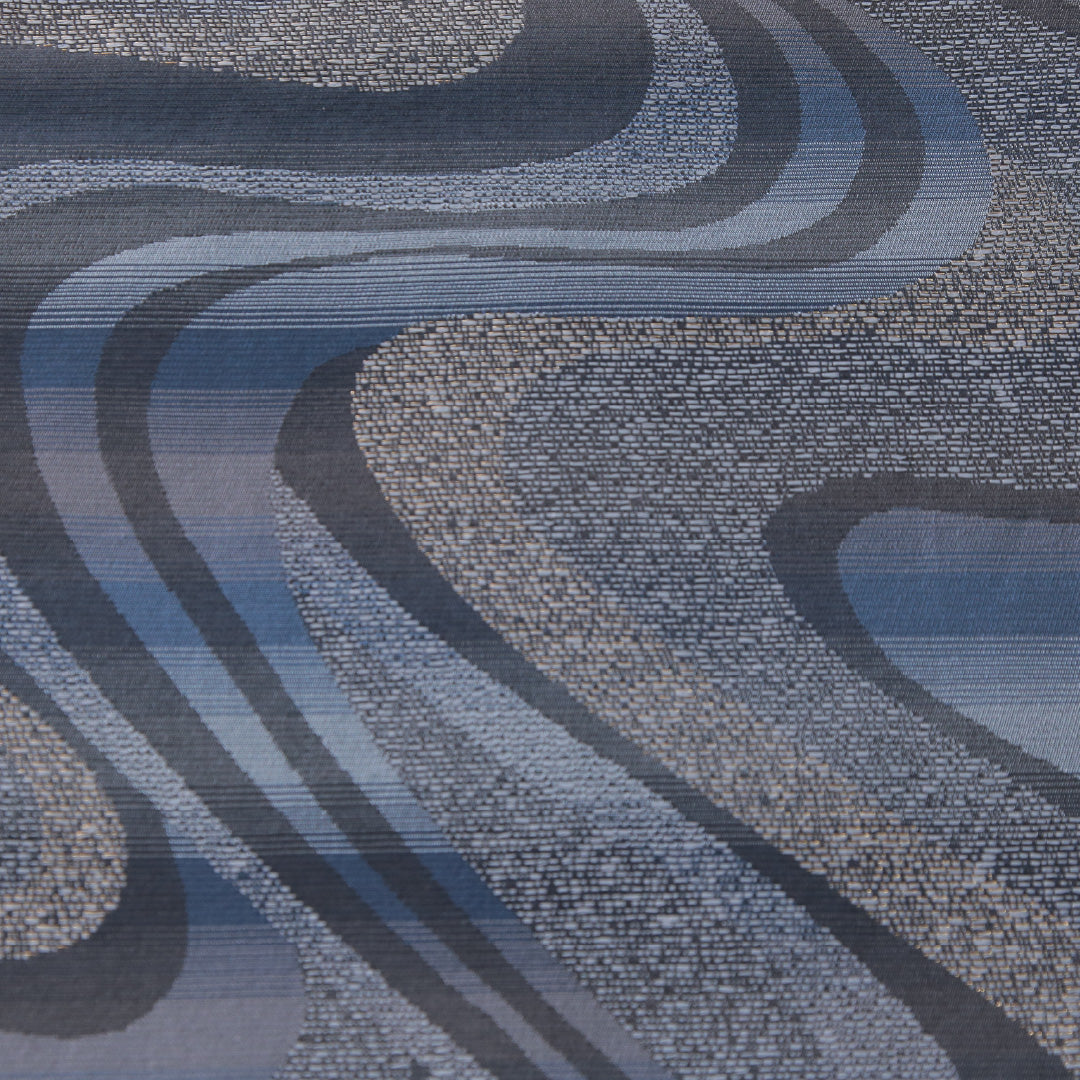 袋帯 帯丈434cm セミフォーマル 全通 帯芯なし Sランク 正絹 流水 藍染和紙織 青系 黒系 1223-02275