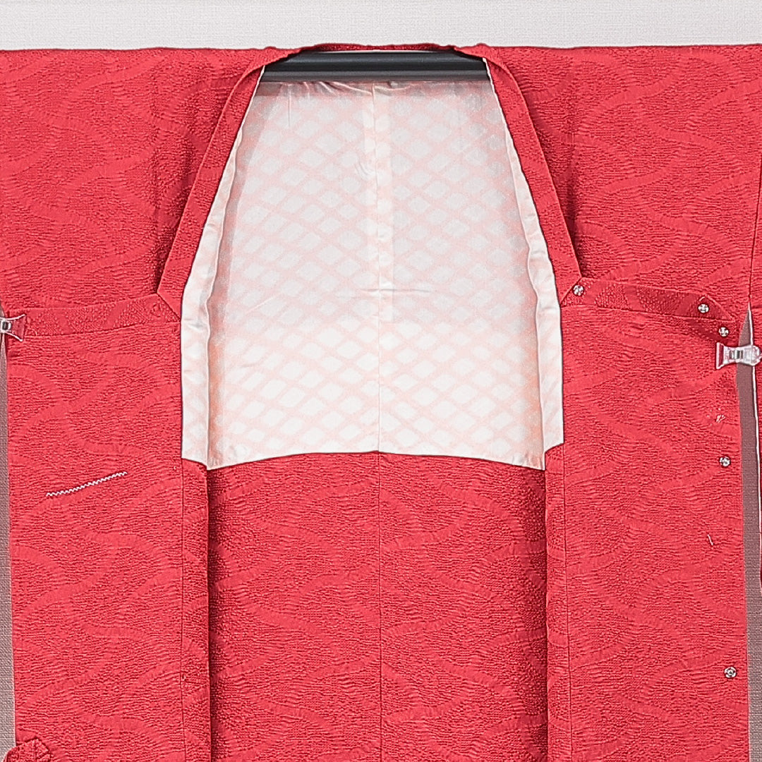 道行コート 袷 身丈84cm 裄丈66cm 正絹 Sランク Mサイズ フォーマル ポケットあり 無地 赤系 1263-15134
