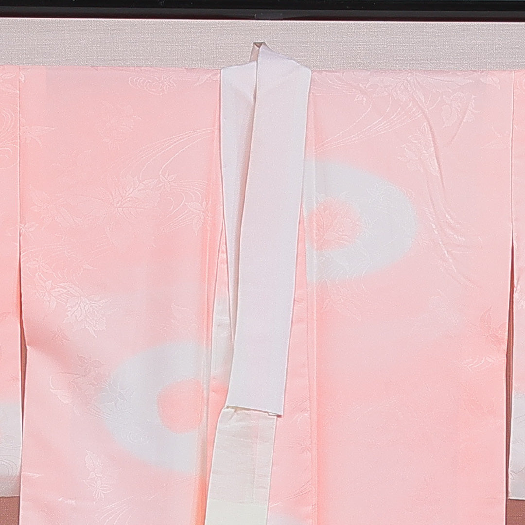 長襦袢 無双袖 身丈129cm 裄丈63cm 正絹 Sランク Lサイズ 流水 百合 ピンク系 RP 1239-16509
