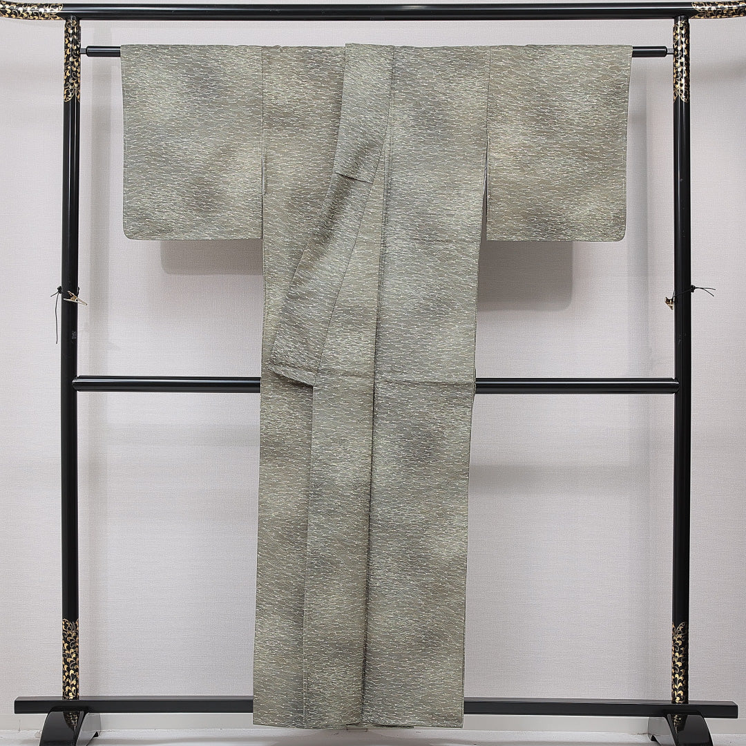 洗える着物 小紋 袷 身丈155cm 裄丈64cm ポリエステル Sランク インフォーマル 広衿 Mサイズ 松葉 緑系 RP 1221-15847