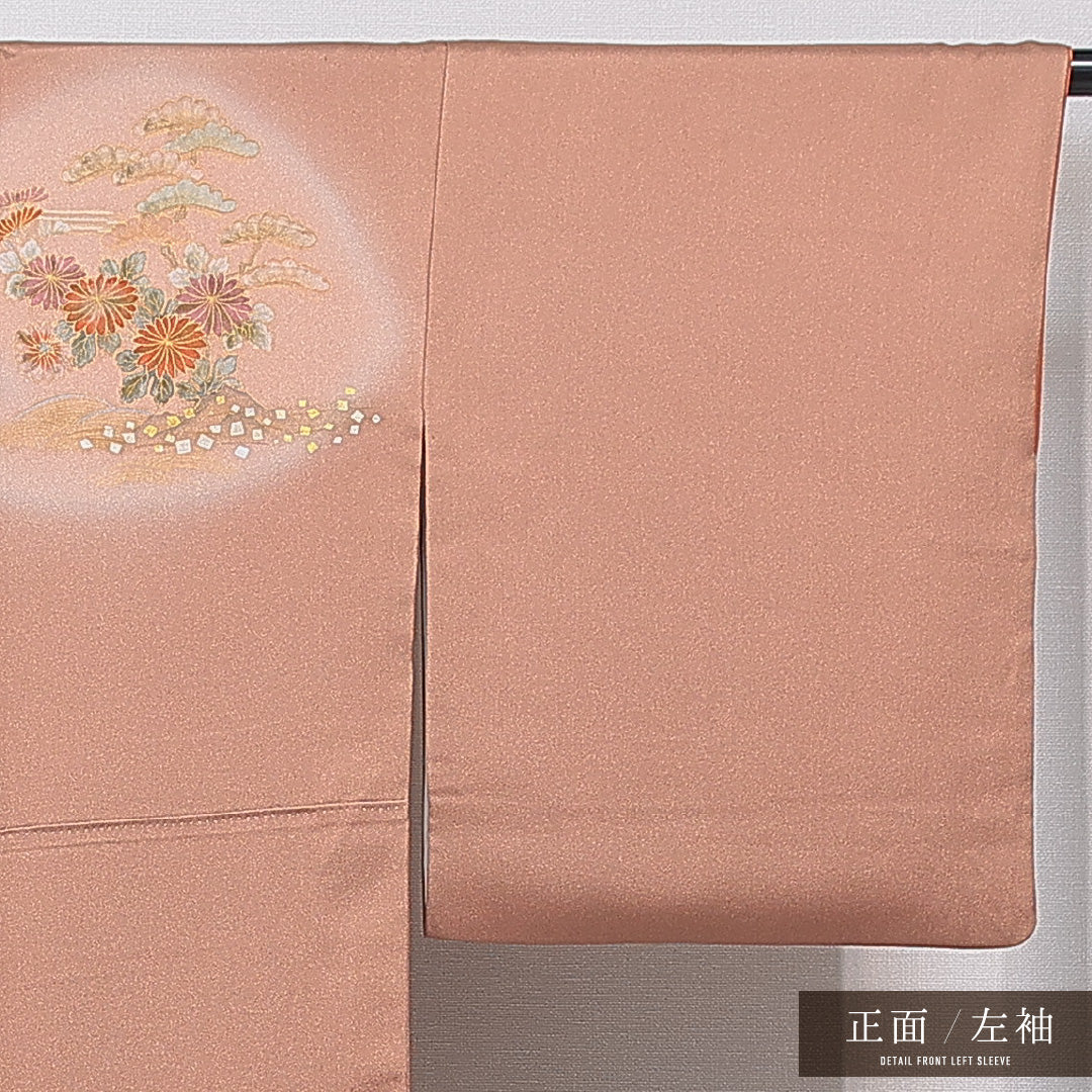 訪問着 袷 身丈172cm 裄丈65cm 正絹 Cランク セミフォーマル 広衿 2XLサイズ 茶屋辻 古典的 優しい 茶系 HP 1217-15708