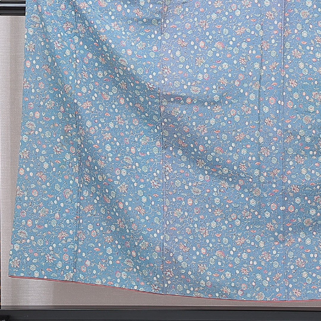 小紋 袷 身丈156cm 裄丈64cm 正絹 Sランク インフォーマル バチ衿 Mサイズ 唐華 水色系 RP 1221-15896
