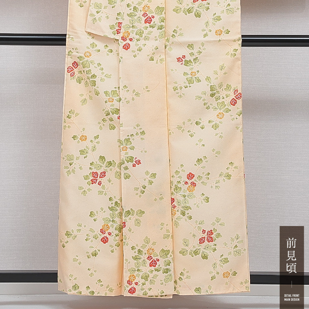 小紋 袷 身丈157cm 裄丈64cm 正絹 Sランク インフォーマル 広衿 Mサイズ 苺 黄系 RP 1221-16049