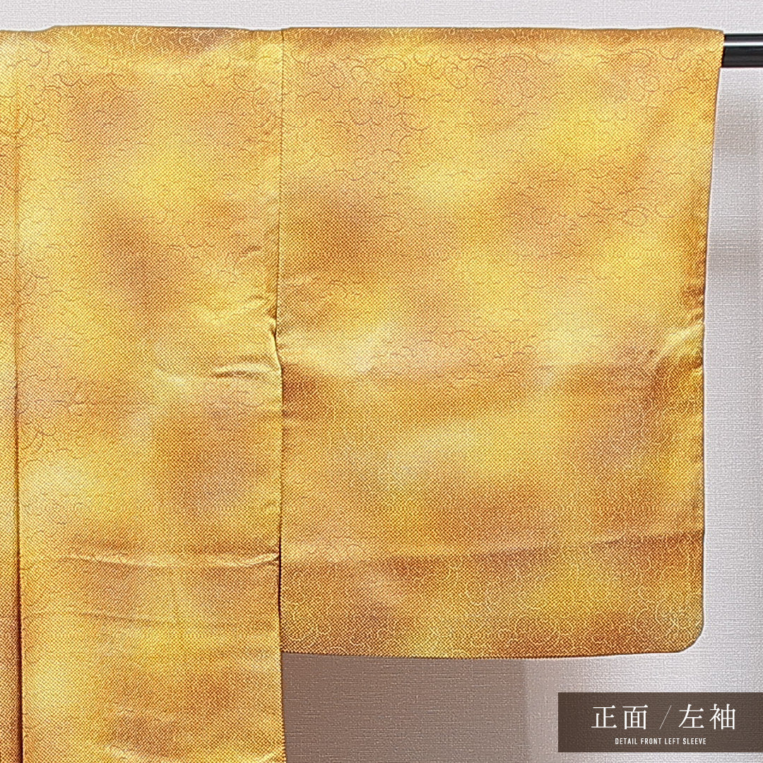 洗える着物 小紋 袷 身丈157cm 裄丈65cm ポリエステル Aランク インフォーマル バチ衿 Mサイズ 創作柄 金系 RP 1221-16386