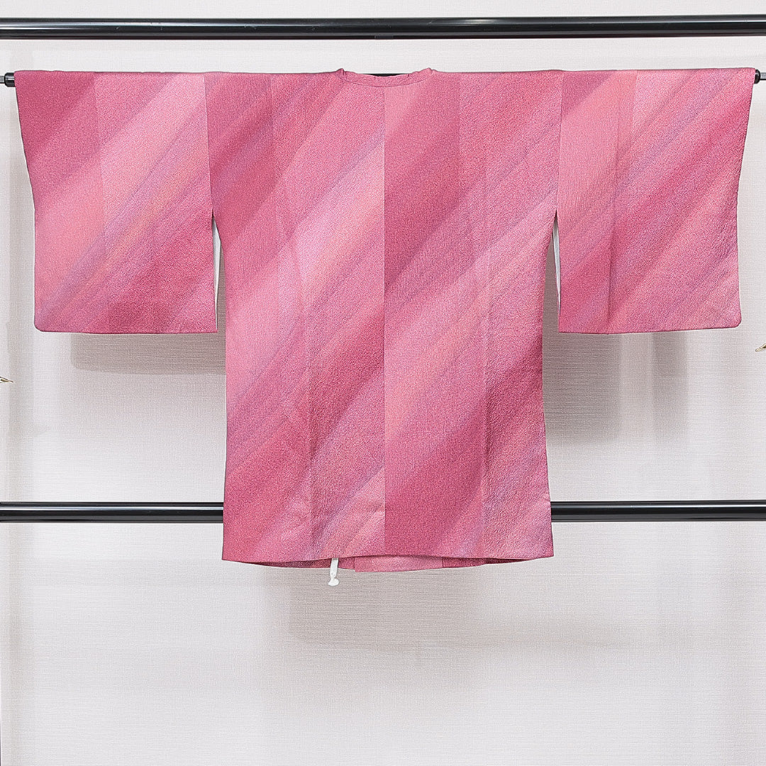 道行コート 袷 身丈82cm 裄丈65cm 正絹 Aランク Mサイズ フォーマル ポケットあり 縞 ピンク系 1263-15125