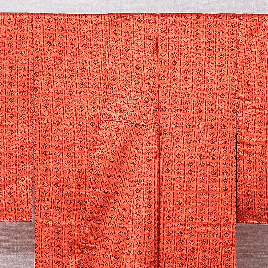 アンティーク 小紋 袷 身丈156cm 裄丈62cm 正絹 Aランク 広衿 Mサイズ 花柄 朱系 RP 1221-16765