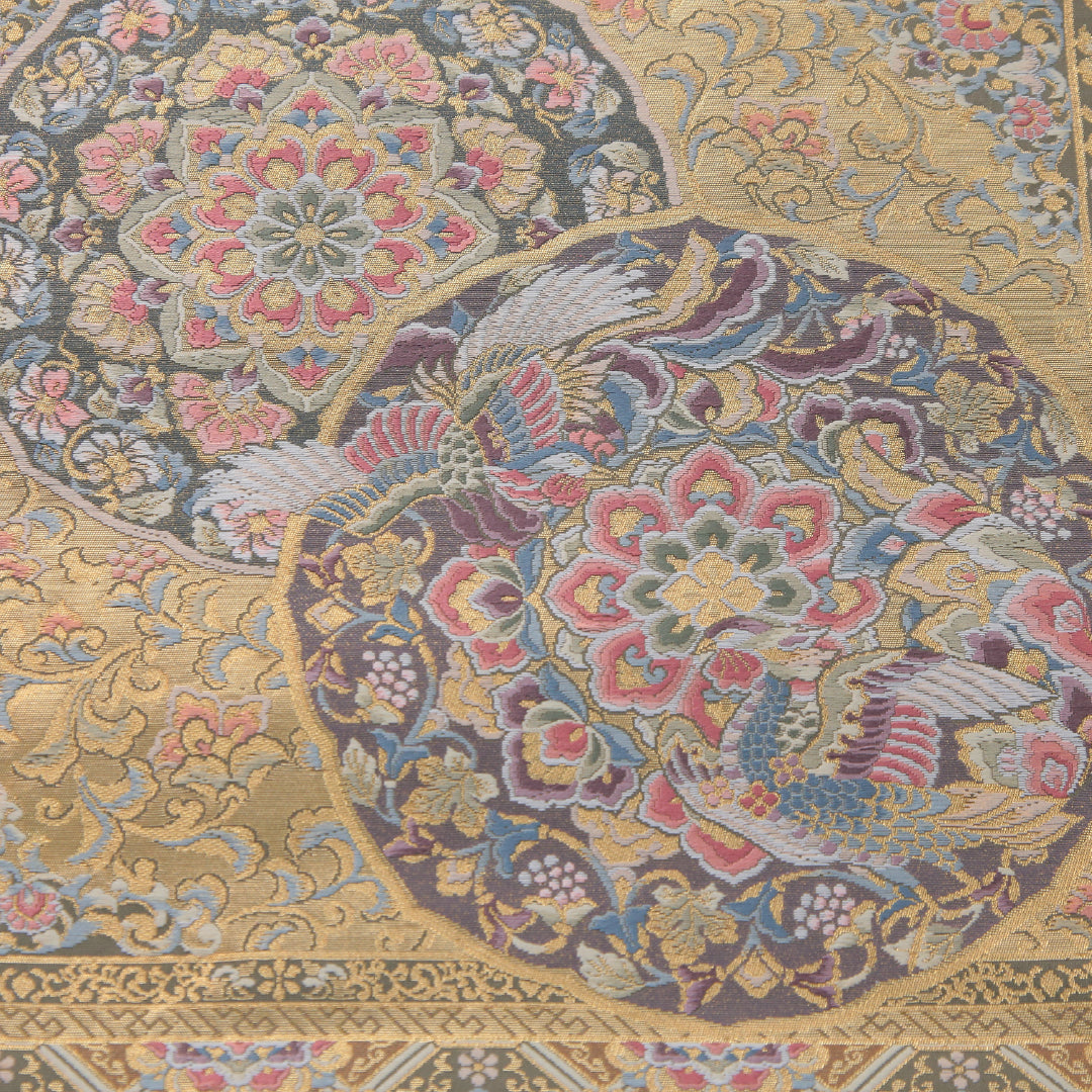 袋帯 帯丈438cm フォーマル 六通 Sランク 正絹 花喰鳥 鏡裏文 緑系 1223-02326