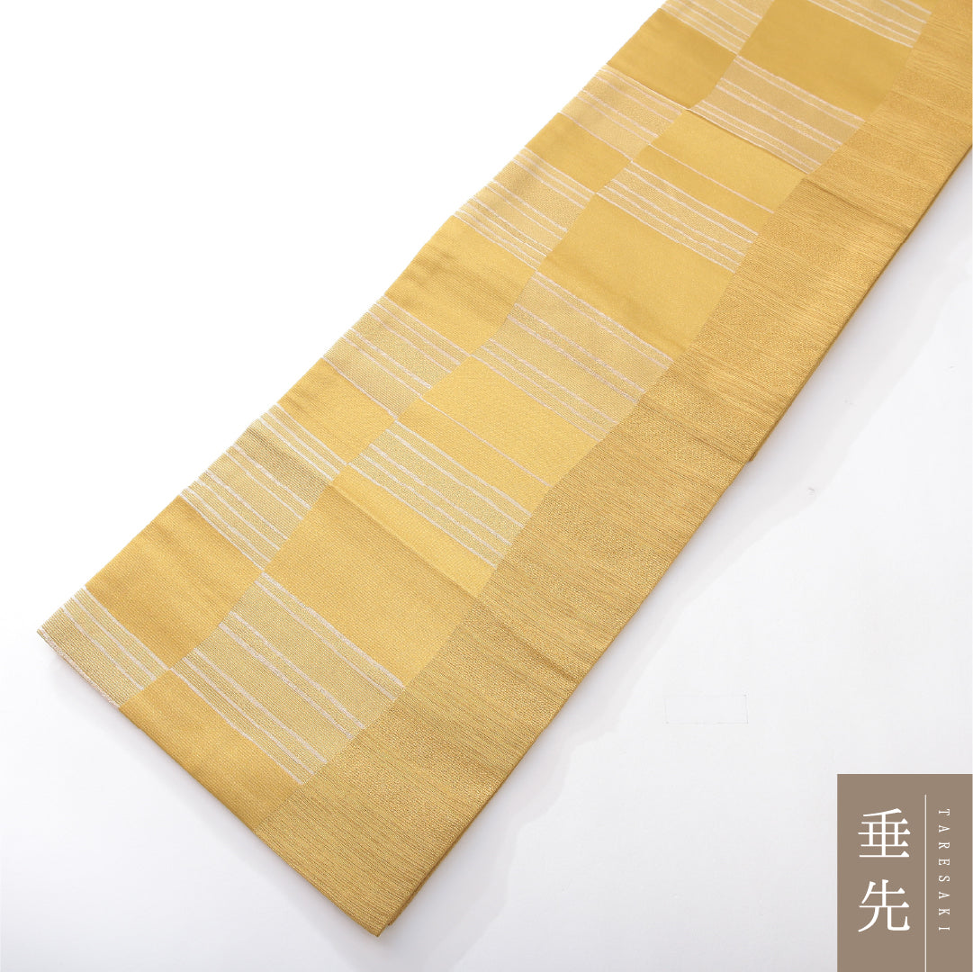 九寸名古屋帯 帯丈378cm カジュアル 開き仕立て 六通 Sランク ポリエステル 創作柄 黄系 1224-03830