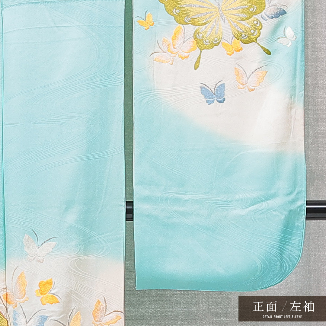 振袖 袷 身丈158cm 裄丈64cm フォーマル Cランク Mサイズ 正絹 広衿 蝶 刺繍 1213-F0650