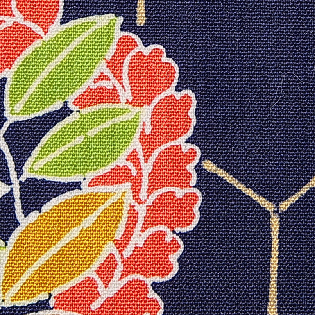 小紋 単衣 身丈151cm 裄丈63cm 正絹 Dランク Sサイズ バチ衿 インフォーマル 亀甲 菊 紺系 1215-15482