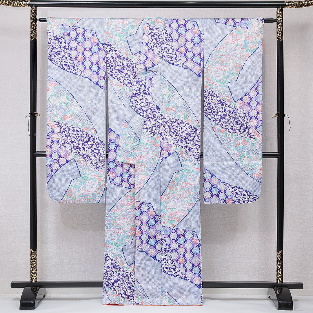 振袖 袷 身丈164cm 裄丈65cm フォーマル Sランク Lサイズ 正絹 広衿 菱 紅葉 1213-F0663