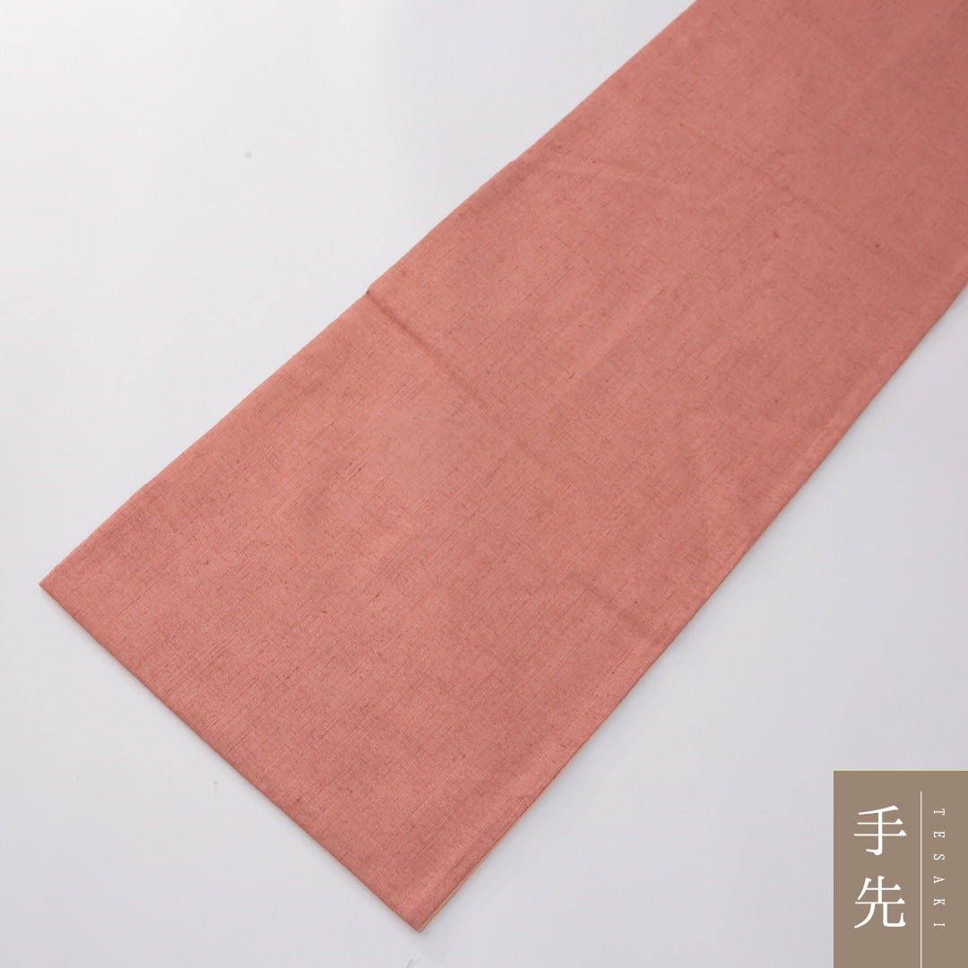 袋帯(紬) 帯丈450cm 正絹 六通 染め帯 カジュアル 染め紬 椿 ピンク系 1243-02288