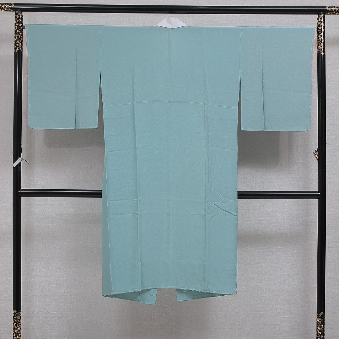 長襦袢 無双袖 身丈124cm 裄丈66cm 正絹 Aランク Mサイズ 居敷当て 無地 緑系 RP 1239-16624