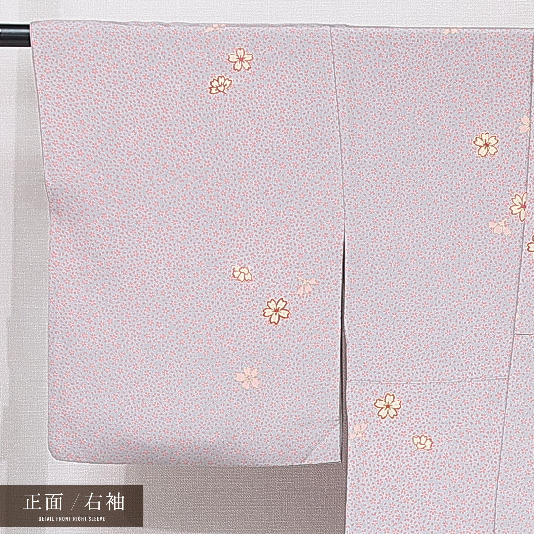小紋 袷 身丈162cm 裄丈65cm 正絹 Bランク インフォーマル 広衿 Lサイズ 桜 グレー系 RP 1221-15198