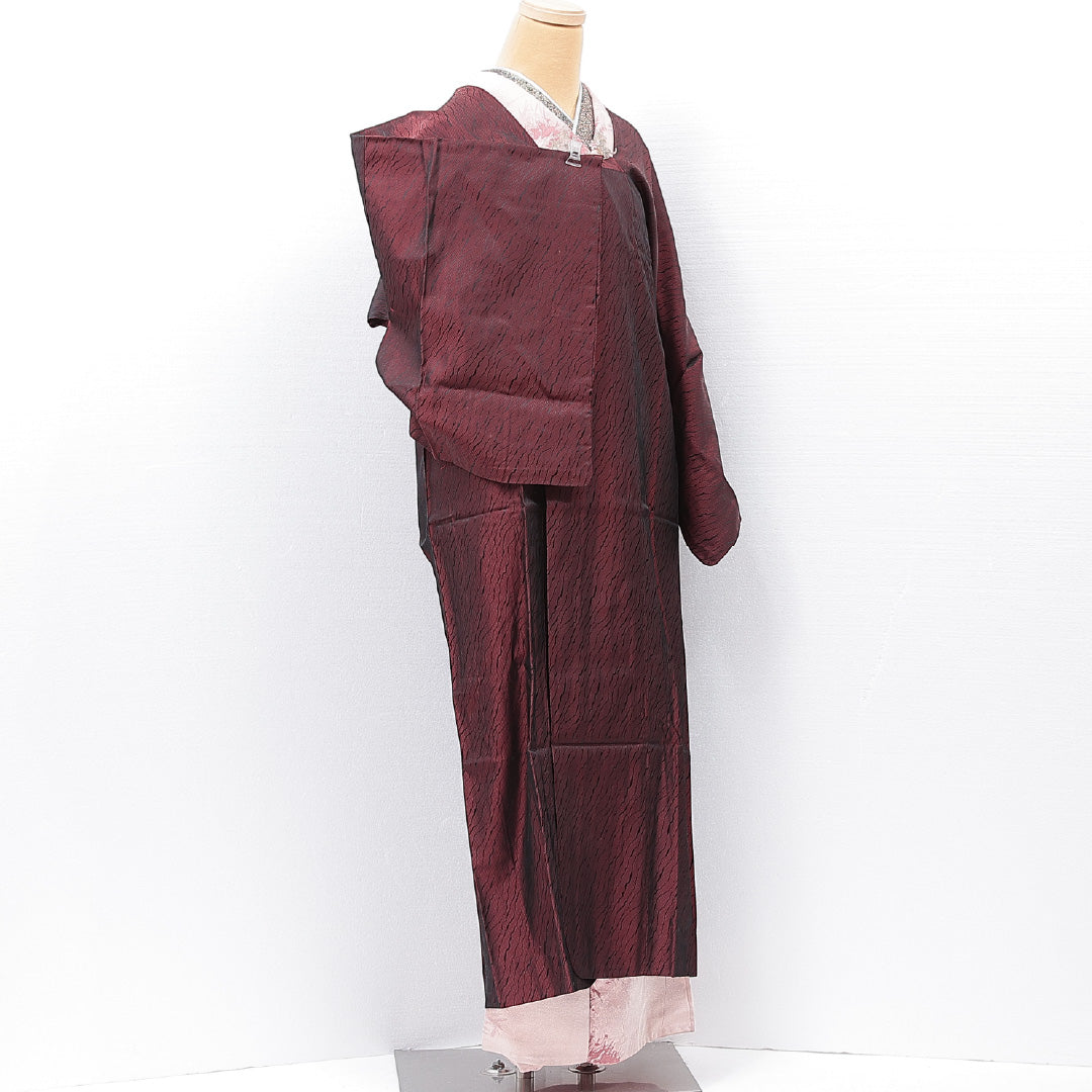 道行コート 袷 身丈129cm 裄丈64cm 正絹 Aランク セミフォーマル Mサイズ ポケットあり 抽象柄 赤系 RP 1237-15184
