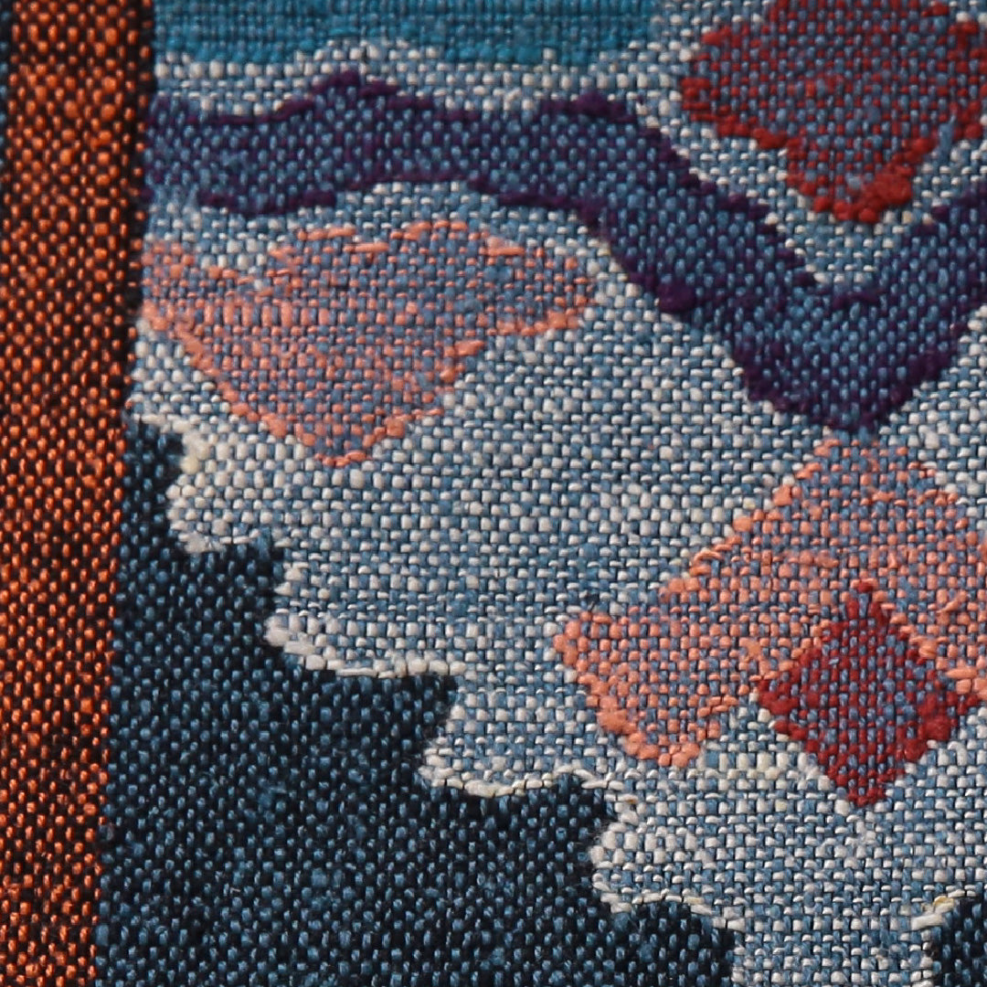 八寸名古屋帯(紬) 帯丈340cm カジュアル 名古屋仕立て 六通 帯芯なし Sランク 正絹 創作柄 紺系 1224-03495