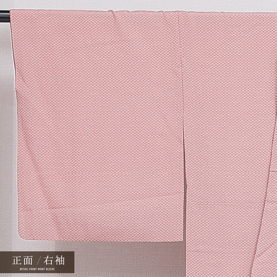 江戸小紋 袷 身丈165cm 裄丈68cm 正絹 Sランク XLサイズ 広衿 インフォーマル ガード加工 花菱 ピンク系 1262-16230