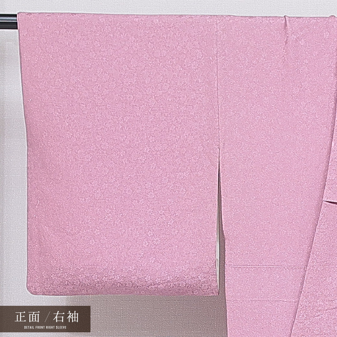 色無地 袷 身丈160cm 裄丈64cm 正絹 Sランク 一つ紋 (丸に根笹) 紋意匠 (菊や紅葉) セミフォーマル 広衿 Lサイズ 紫系 RP 1219-16724