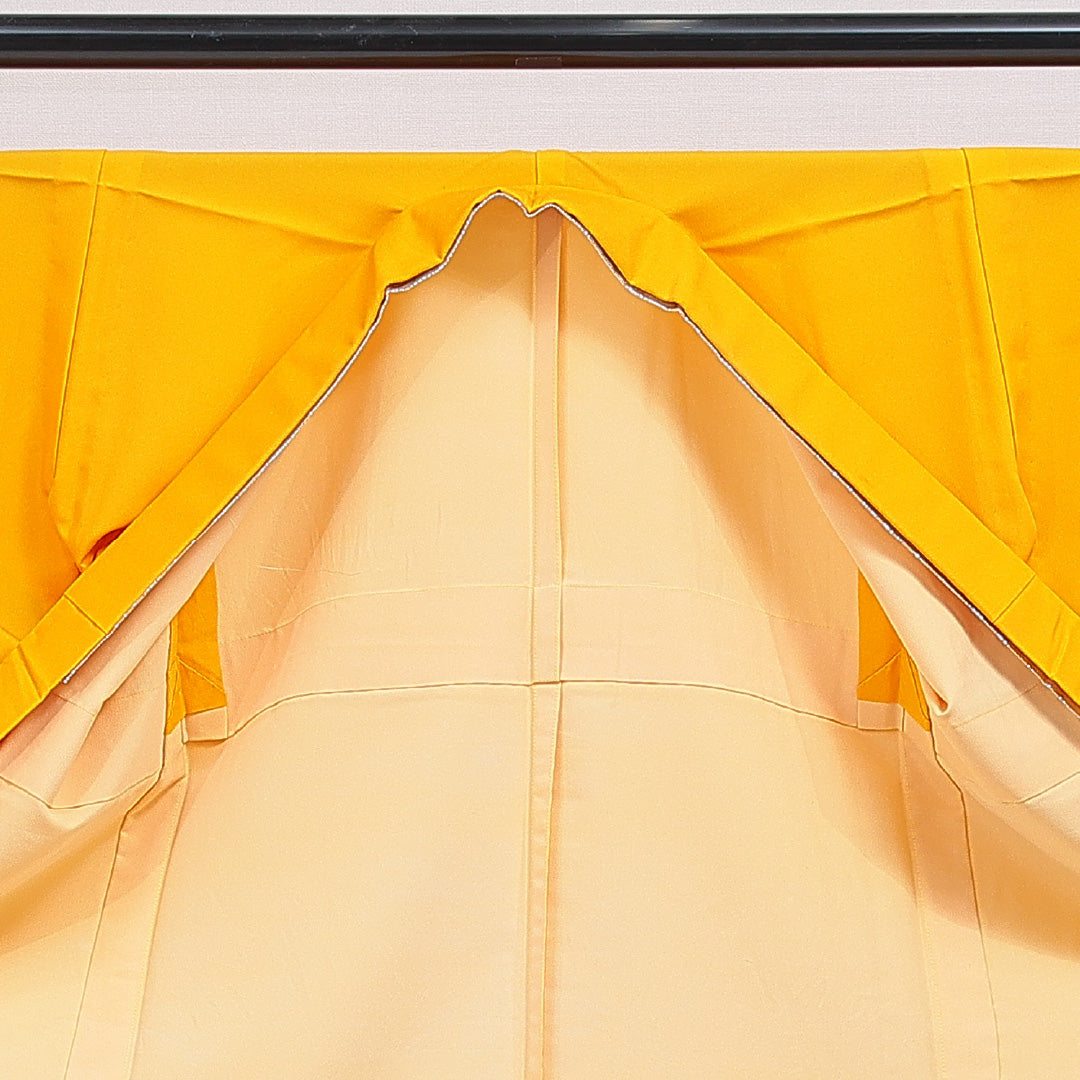 訪問着 洗える着物 単衣 身丈155cm 裄丈62cm ポリエステル Bランク Mサイズ バチ衿 セミフォーマル 鶴 黄系 1212-16336