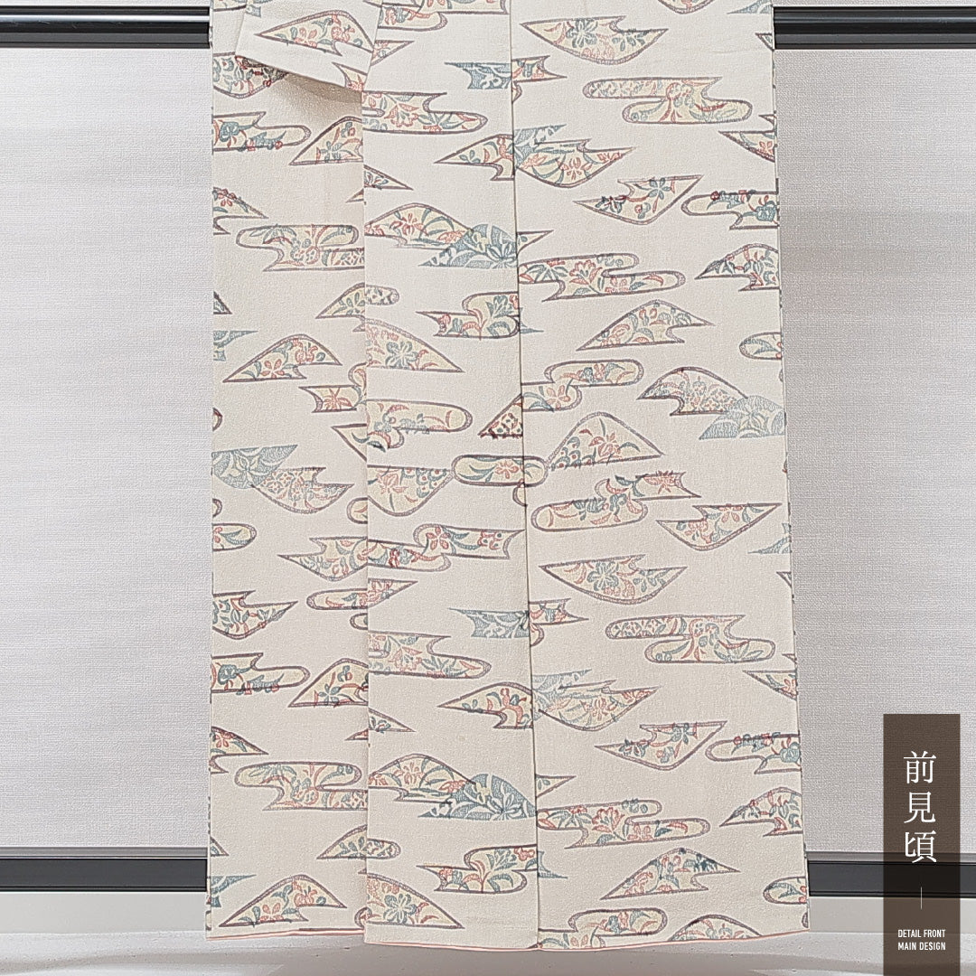 小紋 袷 身丈157cm 裄丈60cm 正絹 Aランク インフォーマル 広衿 Mサイズ 古典柄 グレー系 RP 1221-15218