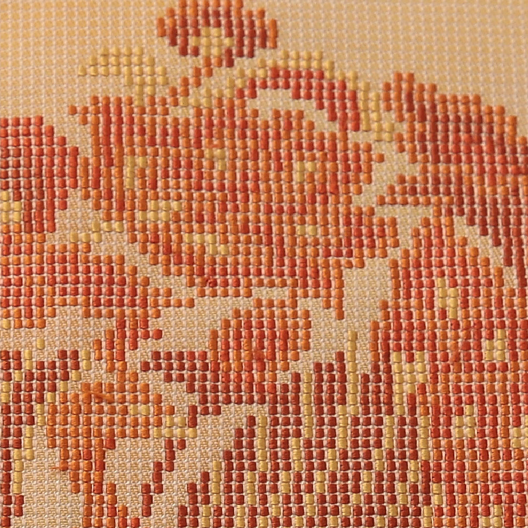 九寸名古屋帯 帯丈359cm カジュアル 名古屋仕立て ポイント柄 Dランク 正絹 鳥 ベージュ系 黄系 1224-03579