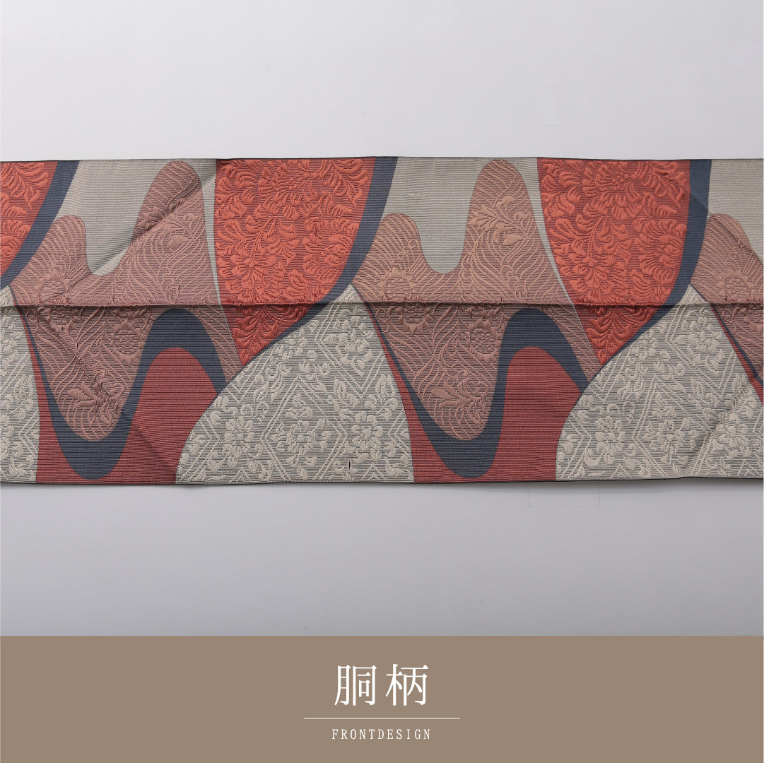 八寸名古屋帯 帯丈340cm セミフォーマル 松葉仕立て 六通 Cランク 正絹 流水 菊 金系 黒系 1224-03657