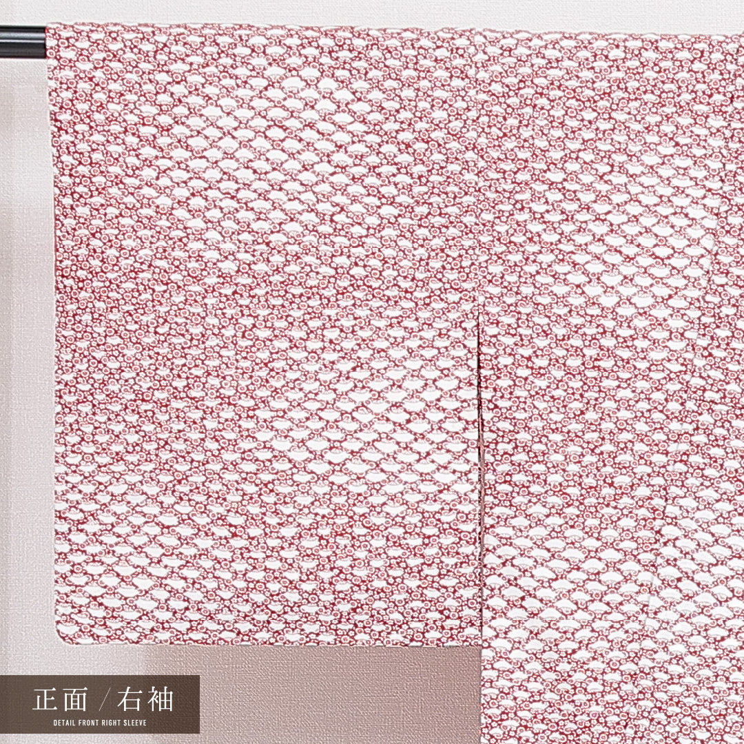 洗える着物 小紋 袷 身丈159cm 裄丈60cm ポリエステル Sランク インフォーマル 広衿 Mサイズ 扇 赤系 RP 1221-16429