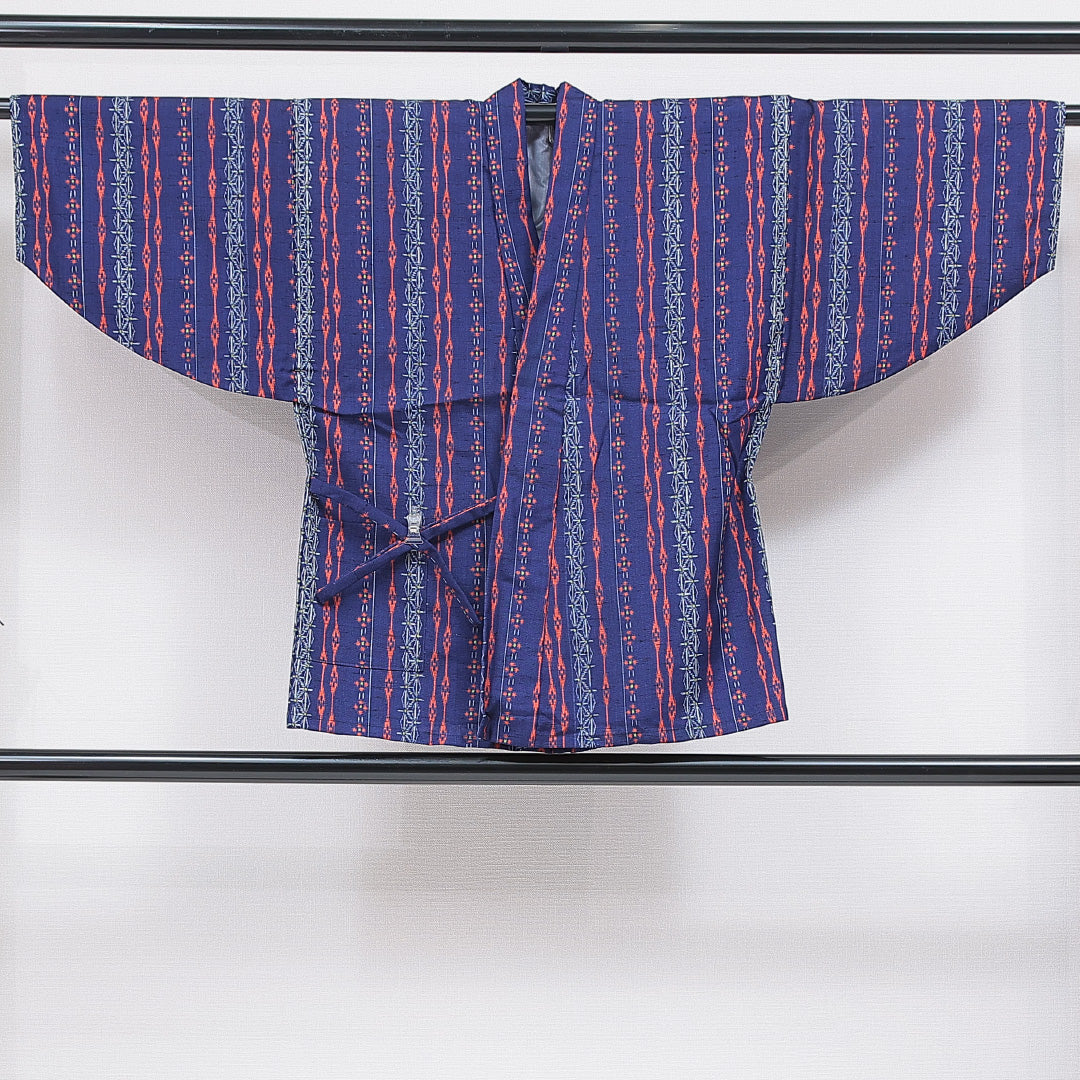 ウールの道中着(紬) 洗える着物 単衣 身丈75cm 裄丈65cm ウール Sランク Mサイズ カジュアル 創作柄 青系 1264-16815